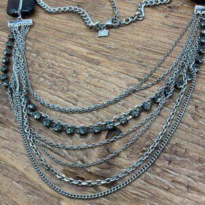Banana Republic Multi Chains Layered Rhinestone Silver Tone Smokey Necklace